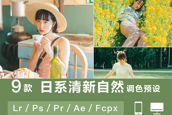 【调色预设】9款Lr调色预设日系清新自然风光人像Pr达芬奇/PS/FCPX/手机Lr调色滤镜LUT预设
