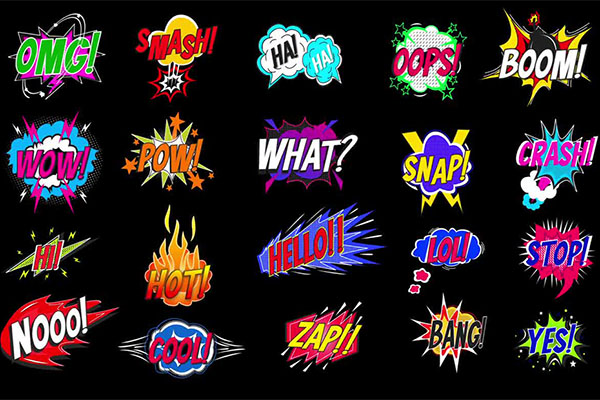 【AE模板】20个二维卡通图形可爱有趣综艺花字弹窗气泡标题动画 Comic Text Bubbles