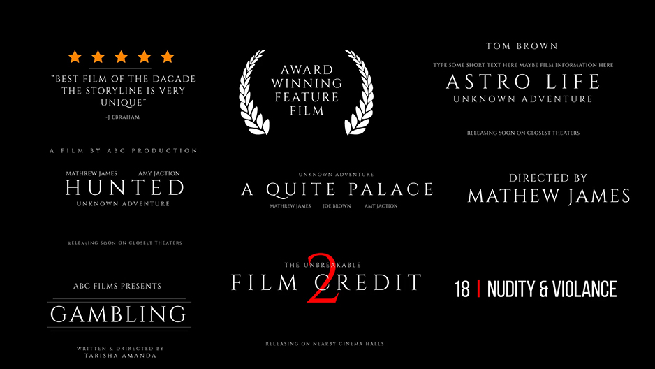 【AE模板】35种优雅大气电影片头片尾预告片演员职工介绍文字标题动画 Film Credits Pack v2插图(2)