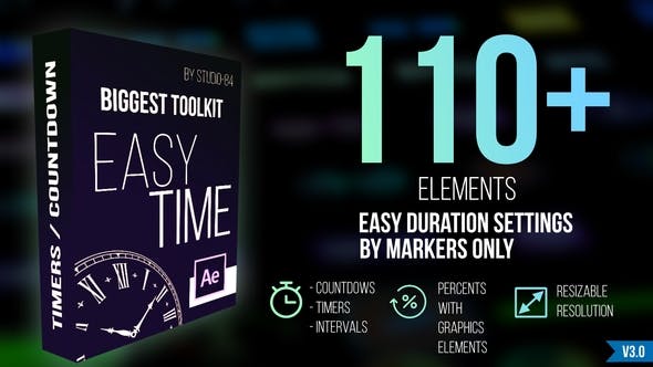 【AE模板】110个数字时钟倒计时容量进度条图形动画 Countdown Timer toolkit v3.0