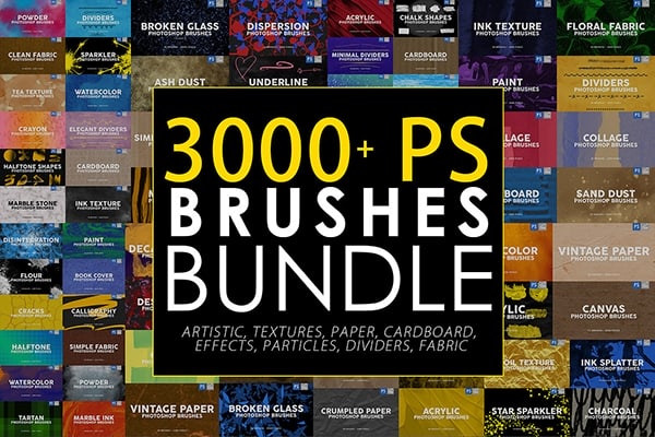 【PS笔刷】3000组超豪华自定义实用PS纹理笔刷合集 3000 Photoshop Stamp Brushes Bundles