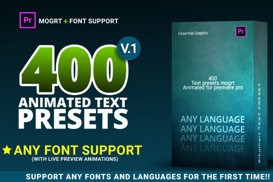 【PR模板】400个旋转缩放间隔缓入缓出文字标题动画预设 400 Text Preset For Premiere Pro