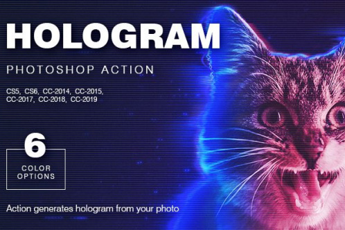 【PS动作】照片转全息摄影图像效果PS特效动作 Hologram Photoshop Action