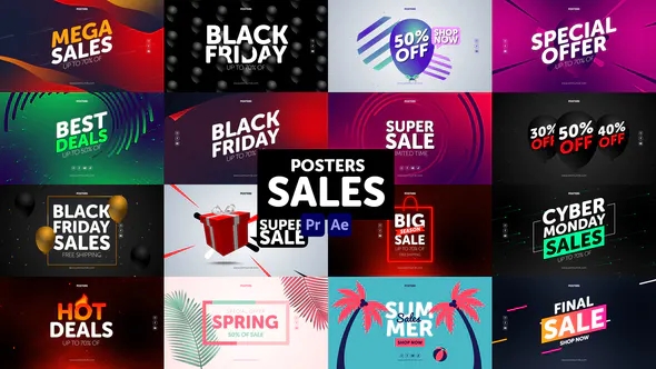 【AE/PR模板】商城定价打折销售宣传海报动画模板预设 Posters Sales