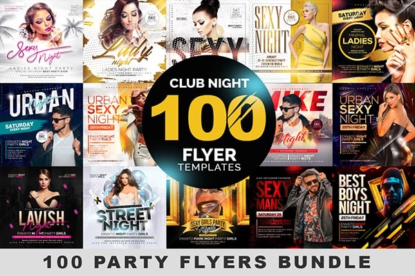 【PSD模板】98款国外优质娱乐派对宣传套装设计海报PSD模板 100 Night Club Party Flyers Bundle
