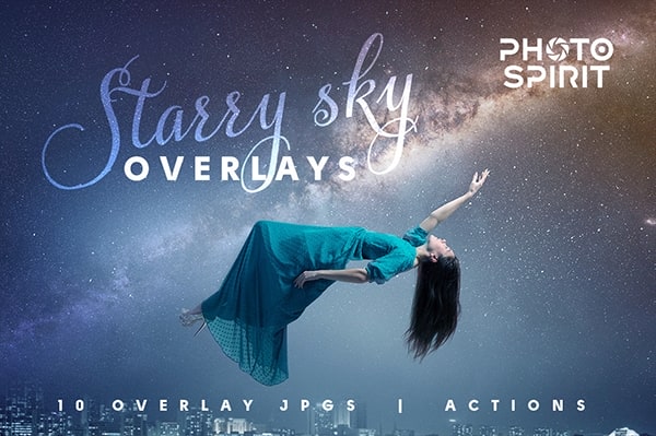 【图片素材】10张高质量夜空星空银河星河叠加图片素材+PS动作 Starry Sky Overlays Pack