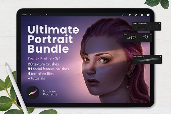 【Procreate笔刷】终极人像绘画Procreate色板画笔笔刷套装含视频教程 Ultimate Procreate Portrait Bundle