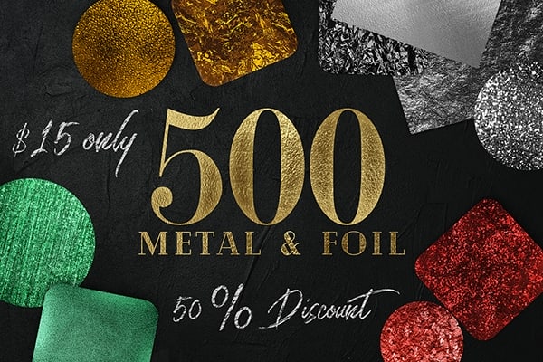 【图片素材】500种黄金铂金玫瑰金各种金属纹理和闪光叠加合成素材合集 Huge Gold foil Textures Bundle