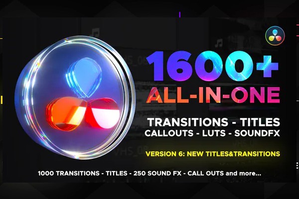 【达芬奇模板】1600组达芬奇无缝过渡转场摄像机聚焦扭曲光效调色LUTS预设包 Transitions Library for DaVinci Resolve
