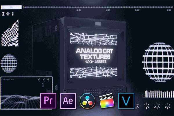 【4K视频素材】200个复古故障HUD科幻界面CRT纹理图形4K视频素材和音效 Analog CRT Textures