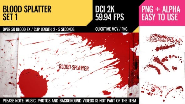 【视频素材】50个红色血液飞溅喷洒飙血视频素材含透明通道 Blood Splatter HD1