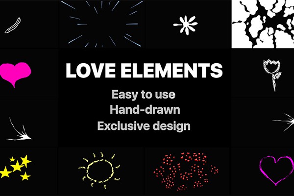 【4K视频素材】16个浪漫爱情手绘卡通动漫元素MG动画 Love Elements Pack