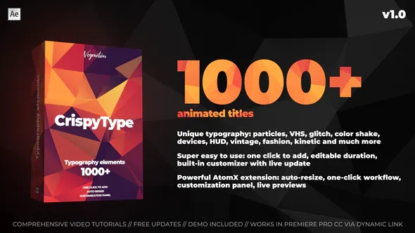 【AE脚本】1000种创意时尚现代文字标题排版动画预设 CrispyType