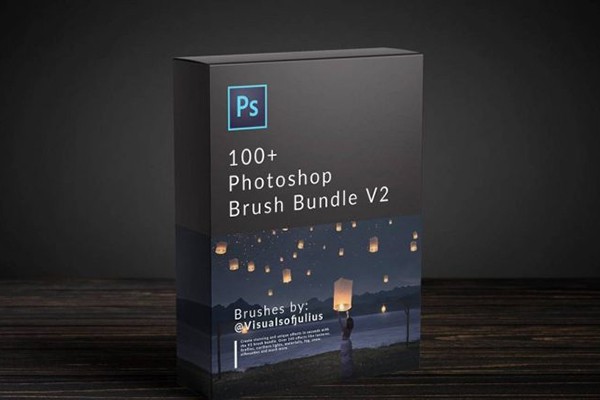 【PS笔刷】100种灯笼萤火虫瀑布剪影银河北极光云雾PS超级笔刷包 Visualsofjulius – Brush Bundle V2
