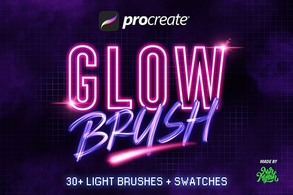 【Procreate笔刷】30组Procreate赛博朋克霓虹文本发光画笔笔刷 30+ Procreate Glow Brushes
