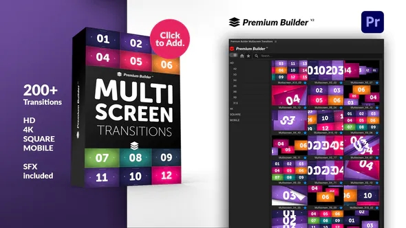 【PR脚本】200种视频动态分屏过渡转场预设 Multiscreen Transitions for Premiere Pro