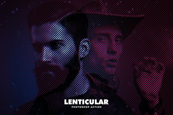 【PS动作】半色调人像条纹叠加神秘科幻效果艺术图像处理PS动作 Lenticular Photoshop Action