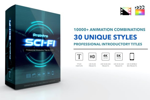 【FCPX插件】30组科幻数码发光霓虹专业文字标题动画预设 Pixel Film Studios – ProIntro Sci-Fi