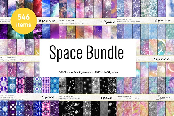 【图片素材】546张高清太空银河系星系星云无缝背景图片合集 Space Galaxy Bundle