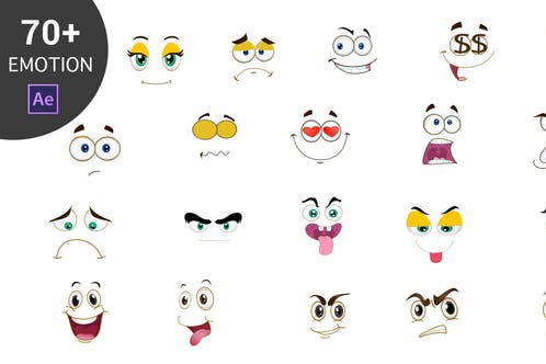 【AE模板】70款可爱大眼睛卡通表情动画 Cartoon Emoticons Pack