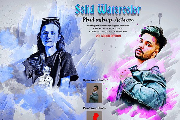 【PS动作】固体水彩艺术肖像Photoshop特效动作 Solid Watercolor Photoshop Action