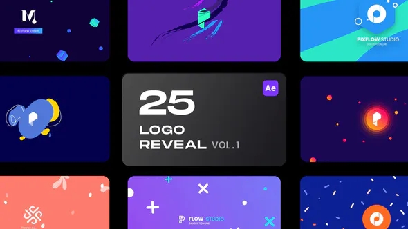 【AE模板】25个简约彩色图形LOGO标志展示动画 Logo Reveal Bundle