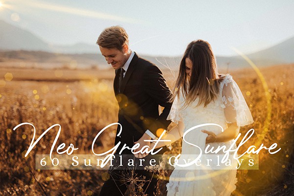 【图片素材】60张电影婚礼人像后期金色散景光斑日光耀斑叠加合成素材 60 Neo Great SunFlare Photo Overlays