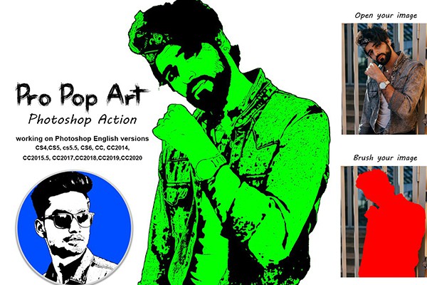 【PS动作】人像照片制作波普艺术矢量海报绘画效果PS动作 Pro Pop Art Photoshop Action