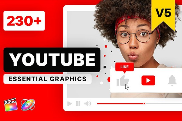【FCPX插件】230+网络社交媒体图形包装字幕标题动画 Youtube Essential Library