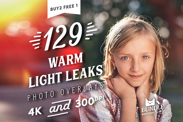 【图片素材】129张暖光镜头漏光炫光胶片效果照片叠加合成素材 129 Warm Light Leaks Photo Overlays