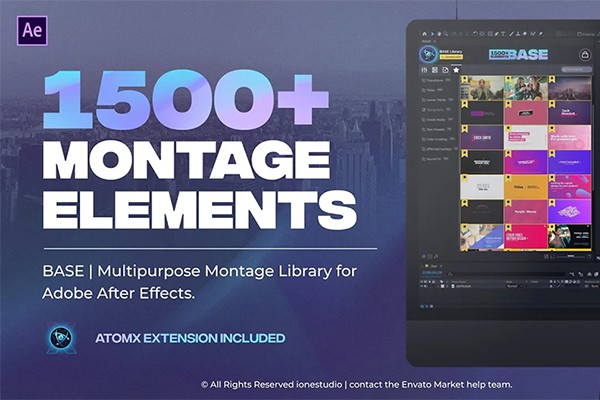 【AE脚本】1500种视频无缝转场字幕条标题图形排版设计调色视觉特效预设包 BASE Library For After Effects