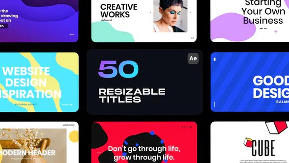 【AE模板】50个自适应时尚图形图文包装设计动画 Resizable Titles