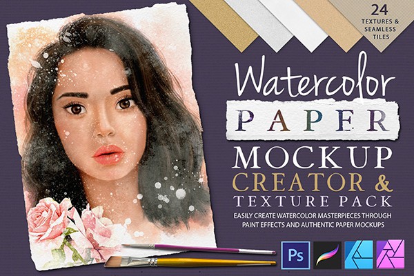 【图片素材】160款模拟水彩绘画模型样机和纸张纹理素材包 Watercolor Paper Mockup/Texture Pack