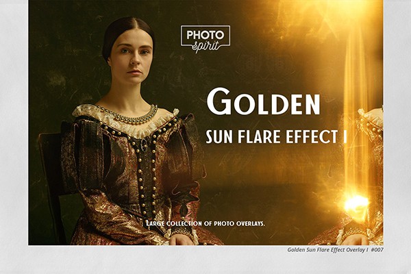 【图片素材】55张金色太阳耀斑光斑照片叠加合成素材+PS动作 Golden Sun Flare Overlay Effect 1