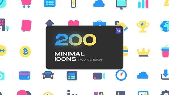 【AE脚本】200个迷你可爱彩色实用图标动画 Cute Minimal Icons