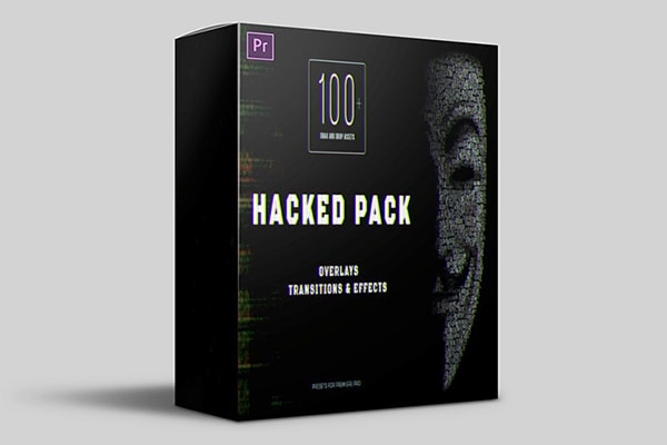 【PR预设】100种黑客攻击闪烁视觉特效叠加过渡动画 BjK Production – Premiere Pro HACKED PACK