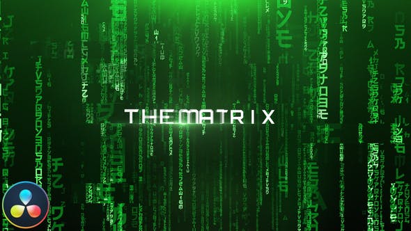 【达芬奇模板】黑客帝国科技感矩阵背景文字标题展示动画预设 The Matrix – Cinematic Titles