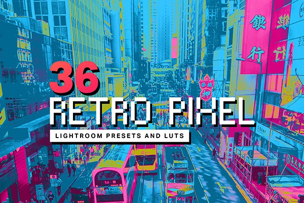 【调色预设】36个复古像素色彩溢出Lightroom预设LUT视频调色预设 36 Retro Pixel Lightroom Presets