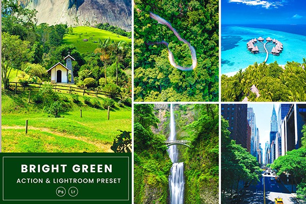 【LR预设】自然风光摄影明亮翠绿色彩增强Lightroom调色预设ACR预设 Bright Green Action & Lightrom Presets