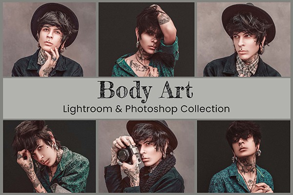【调色预设】5款人体艺术纹身人像皮肤调色Lightroom预设LUT预设 Body Art Lightroom Ps LUT Presets