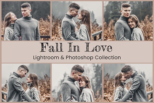 【调色预设】7款灰橙色秋季暖色调情绪人像Lightroom预设LUT预设 Fall In Love Lightroom Ps LUT Preset