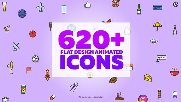 【AE模板】620个可爱卡通日常生活交通网络建筑医疗体育Icons图标动画 Animated Vector Icons v.3.2