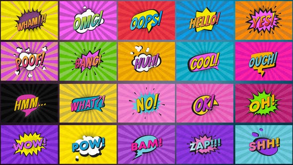 【AE模板】20组综艺卡通可爱花字贴纸文字标题动画 Comic Titles After Effects