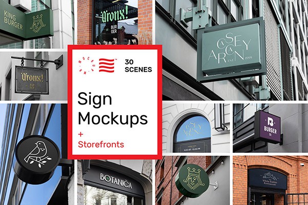 【PS样机】30个店面招牌LOGO标志门头设计PSD模型样机 Sign Mockups and Storefront Mockups