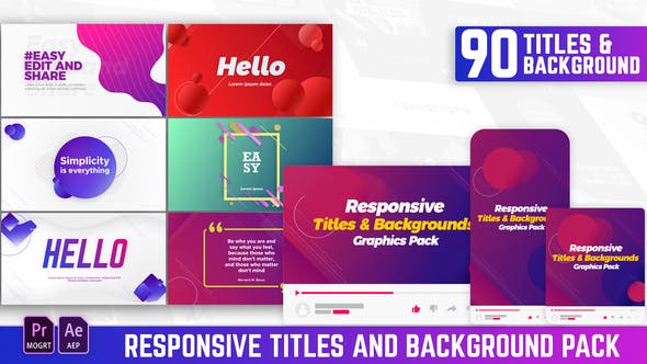【AE/PR模板】90个自适应分辨率文字标题图形背景动画 Responsive Titles and Backgrounds Pack