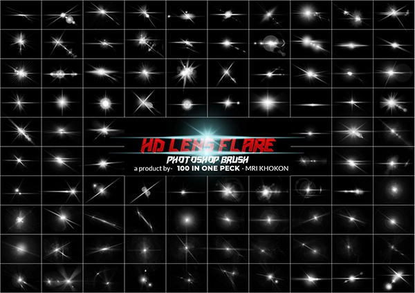 【PS笔刷】106个高分辨率镜头光晕衍射光束星光灯光PS笔刷 Photoshop Brush Lens Flares Bundle