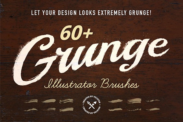 【矢量笔刷】60个手绘插画艺术水墨笔触Illustrator矢量笔刷 60+ Grunge Illustrator Brushes