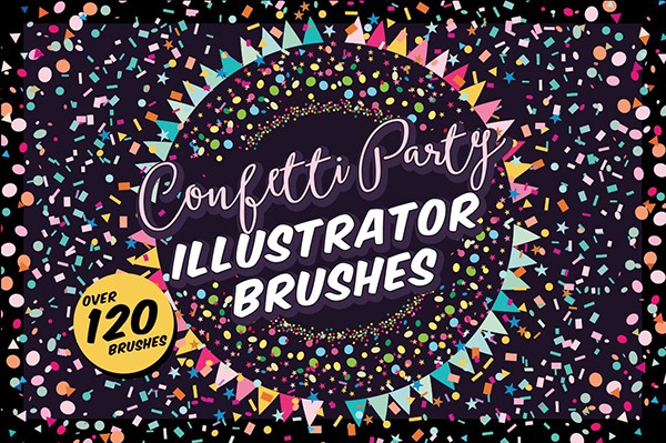【矢量笔刷】120个手绘插画联欢派对五彩纸屑Illustrator矢量笔刷 Confetti Party Illustrator Brushes