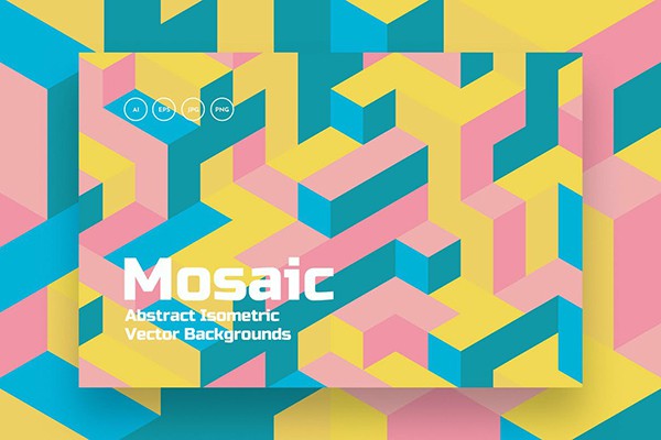 【图片素材】10张几何等距马赛克抽象彩色背景矢量素材 Isometric Mosaic Vector Backgrounds