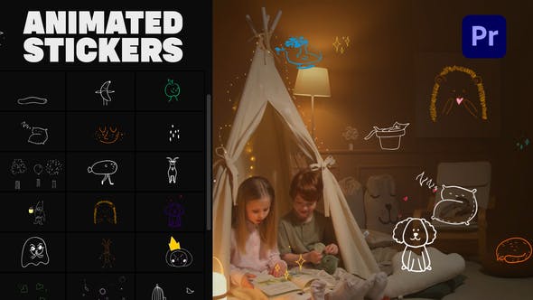 【PR模板】30组手绘卡通可爱贴纸图形动画 Cartoon Lyric Stroke Animations